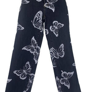 PacSun Jeans Women's Size 22 Black Butterfly High Rise Straight 5 Button Cut Off